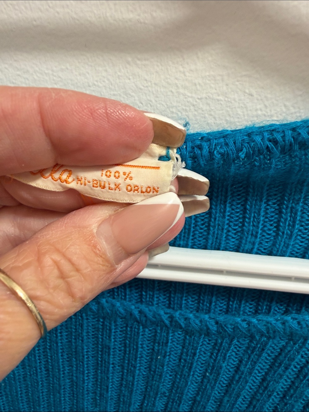 Vintage 59-70s Teal Blue Ribbed Knit Sweater - Picture 6 of 9